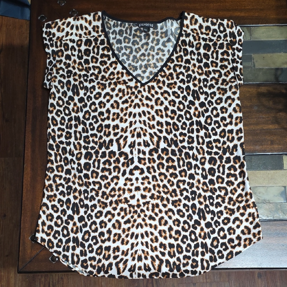 Express Leopard Print V-Neck Blouse